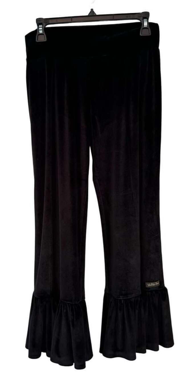 Matilda Jane Women’s Pants Black Velvet Ruffle Flare Bell Bottoms Boho
